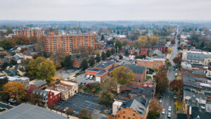 Aerial view looking toward the southeast from Penn Square